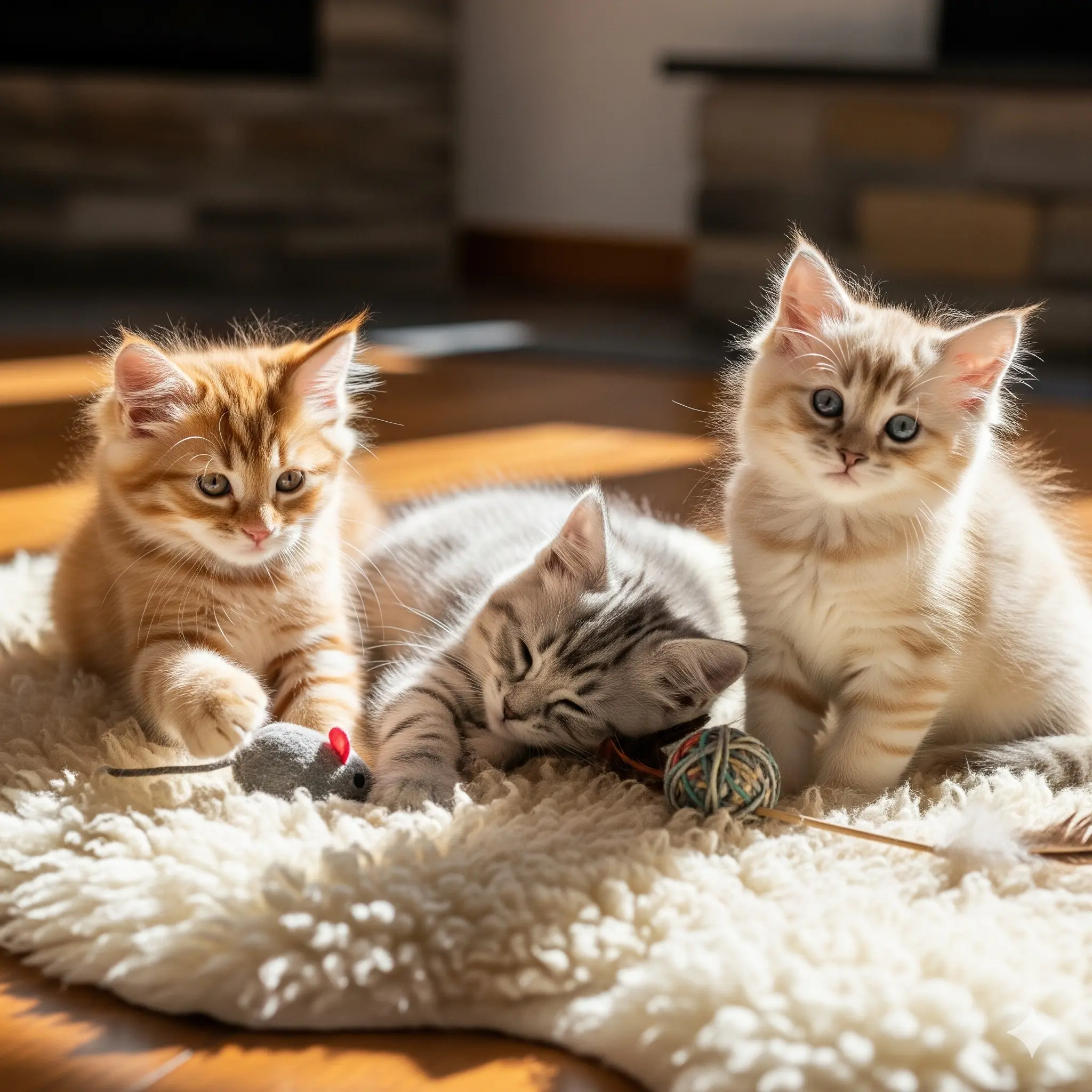 Una familia jugando con un gato siberiano