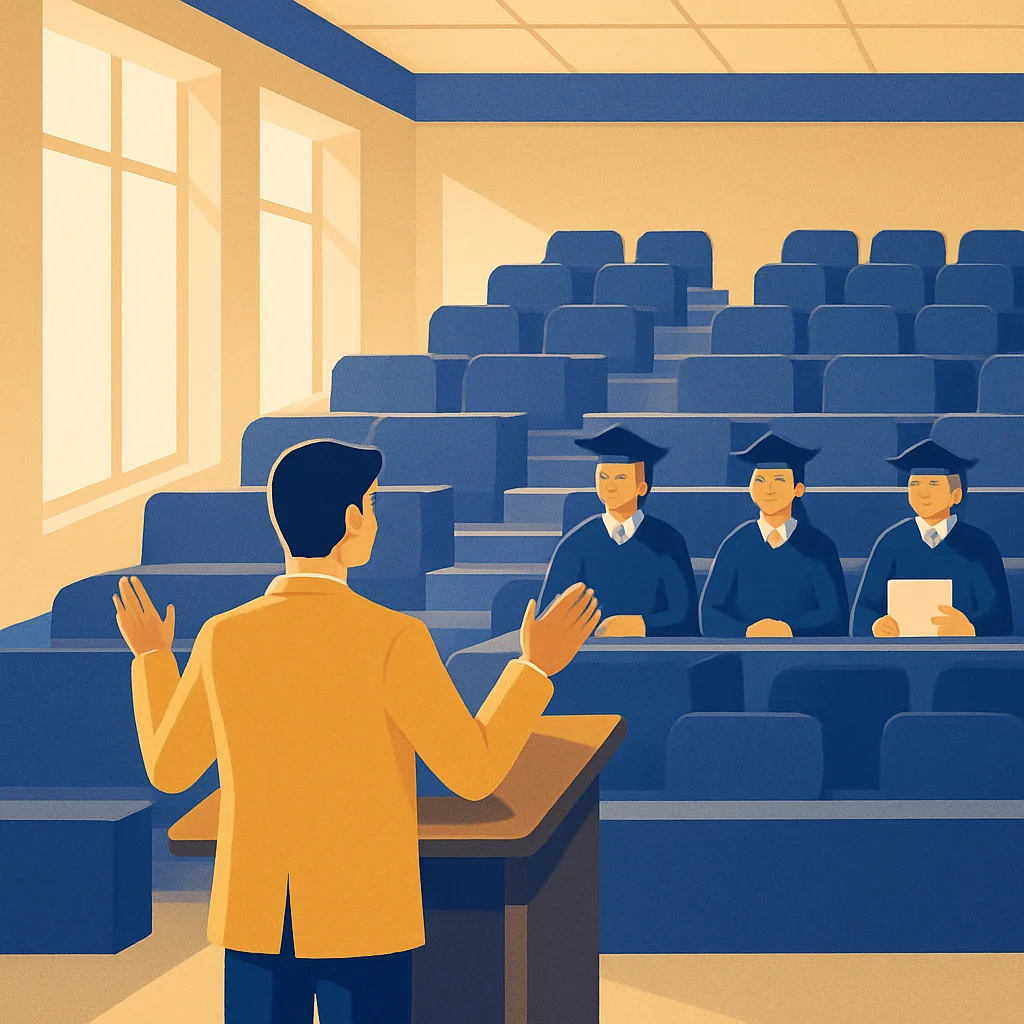Mahasiswa presentasi di depan dosen