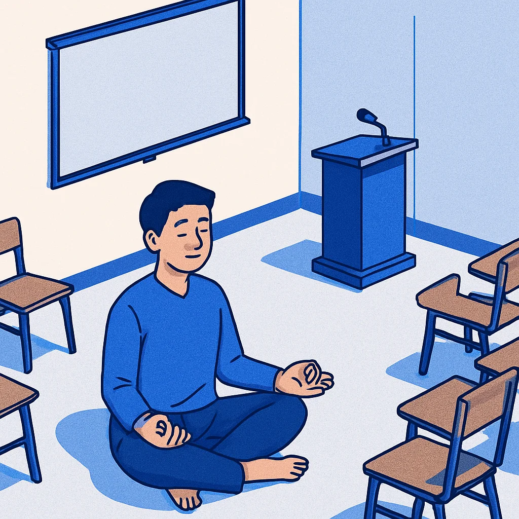 Mahasiswa sedang melakukan meditasi sebelum sidang