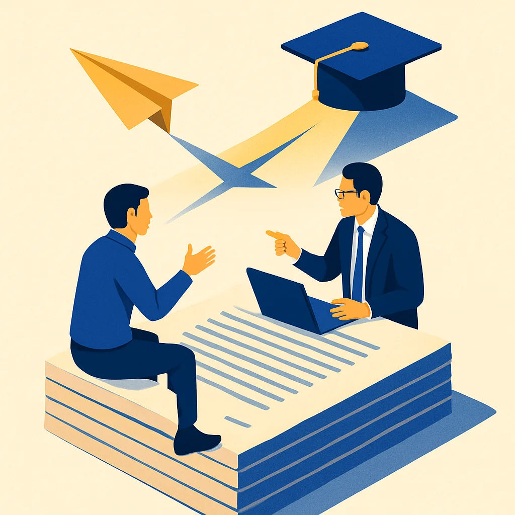 Mahasiswa sedang berdiskusi dengan dosen