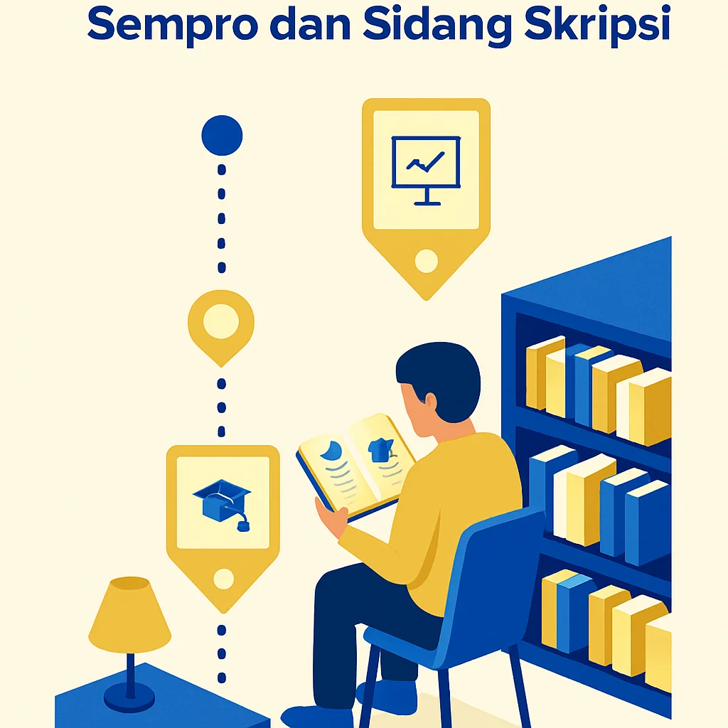 Mahasiswa membaca panduan akademik di perpustakaan