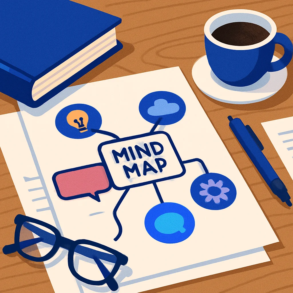 Contoh mind map dengan warna dan simbol