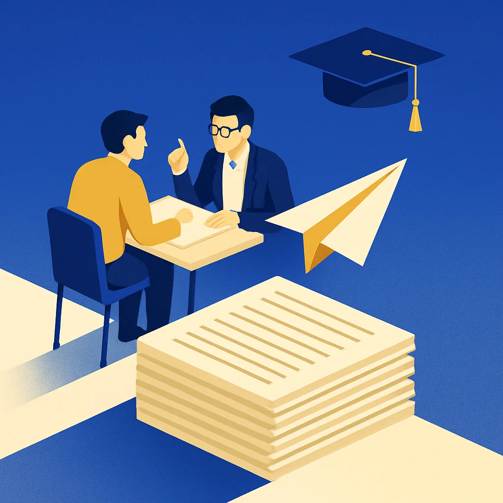 Mahasiswa berdiskusi dengan dosen pembimbing