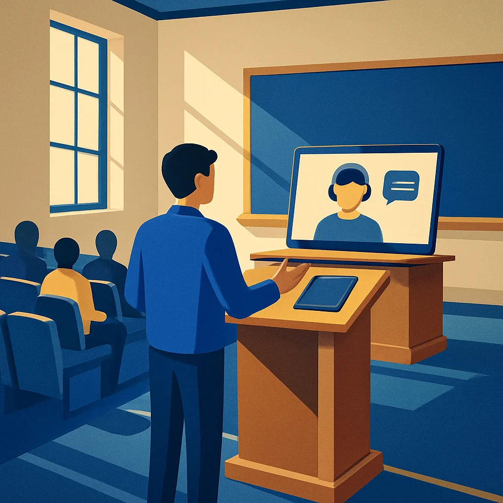 Mahasiswa berlatih presentasi menggunakan platform AI