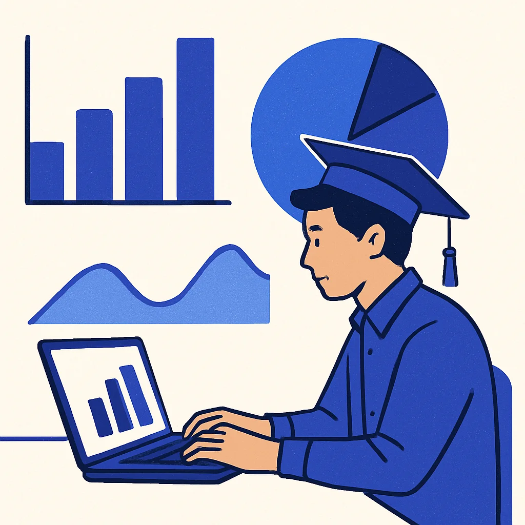 Mahasiswa menggunakan komputer untuk analisis data