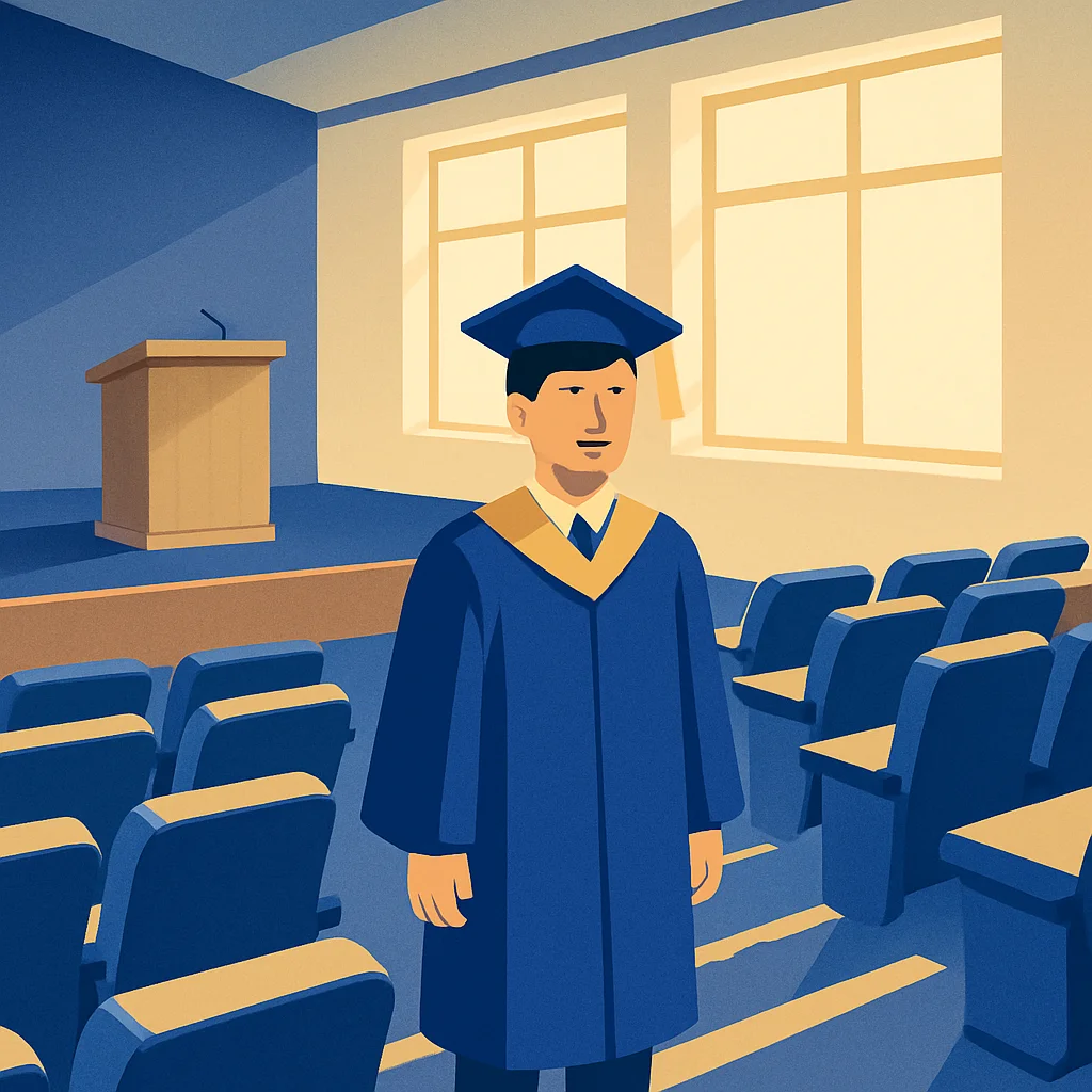 Mahasiswa tersenyum setelah sidang skripsi