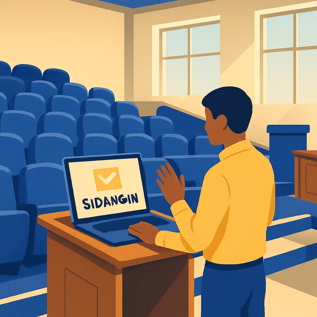 Mahasiswa berlatih presentasi dengan Sidangin