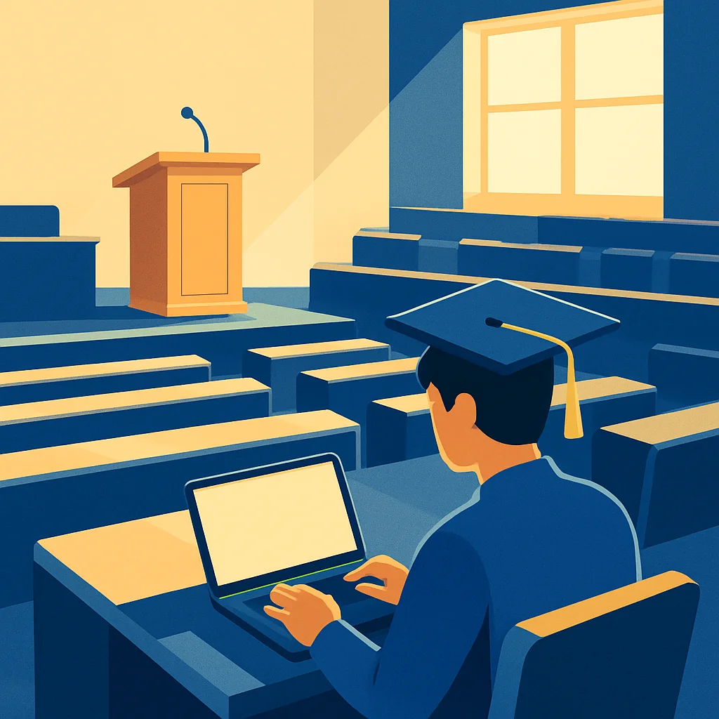 Mahasiswa menggunakan laptop untuk latihan sidang