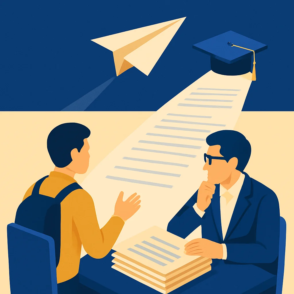 Mahasiswa berdiskusi dengan dosen pembimbing