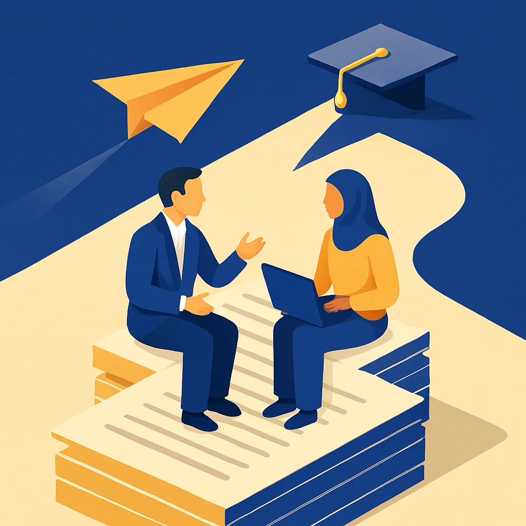 Dosen dan mahasiswa berdiskusi tentang penelitian