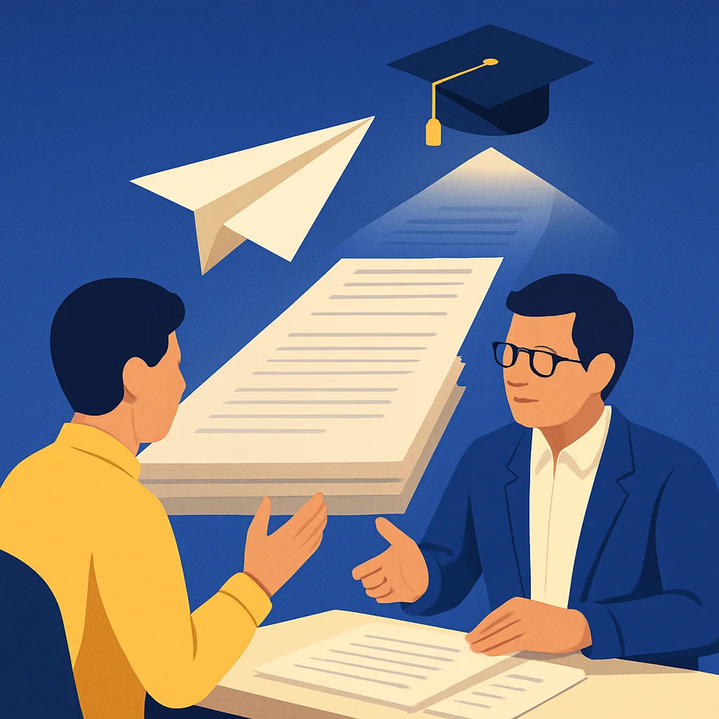 Mahasiswa berdiskusi dengan dosen pembimbing