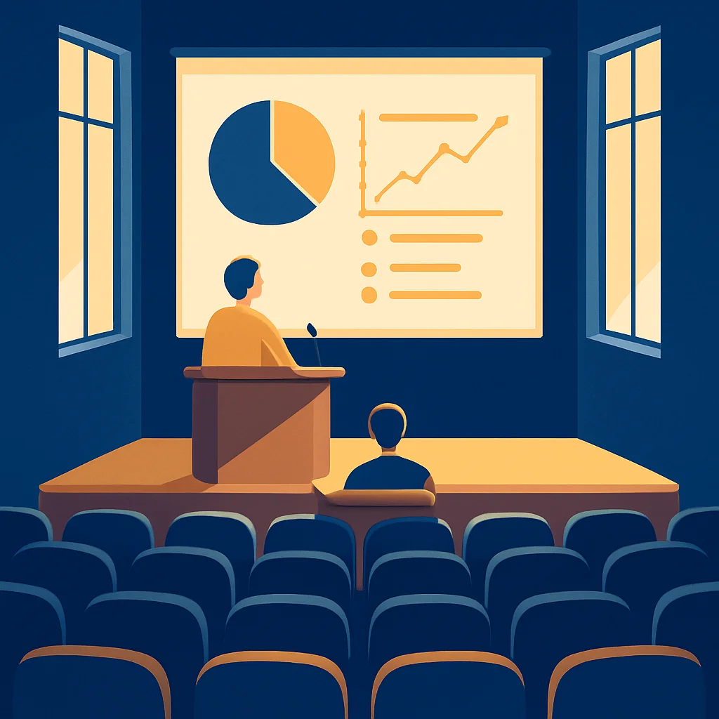 Slide presentasi dengan grafik dan poin-poin