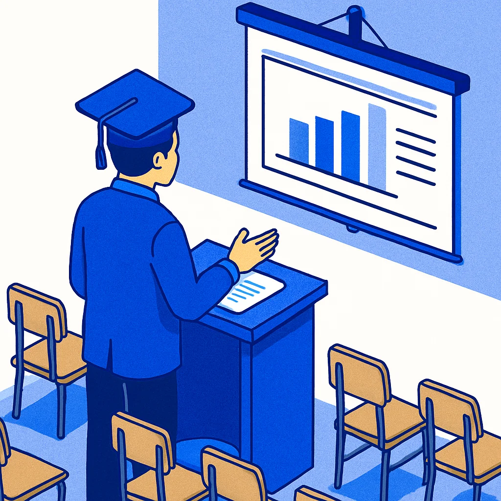 Mahasiswa mempersiapkan presentasi sidang