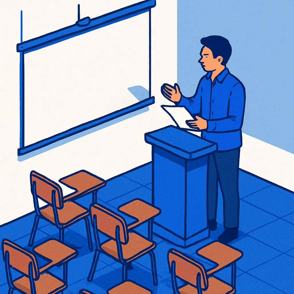 Mahasiswa sedang berlatih presentasi