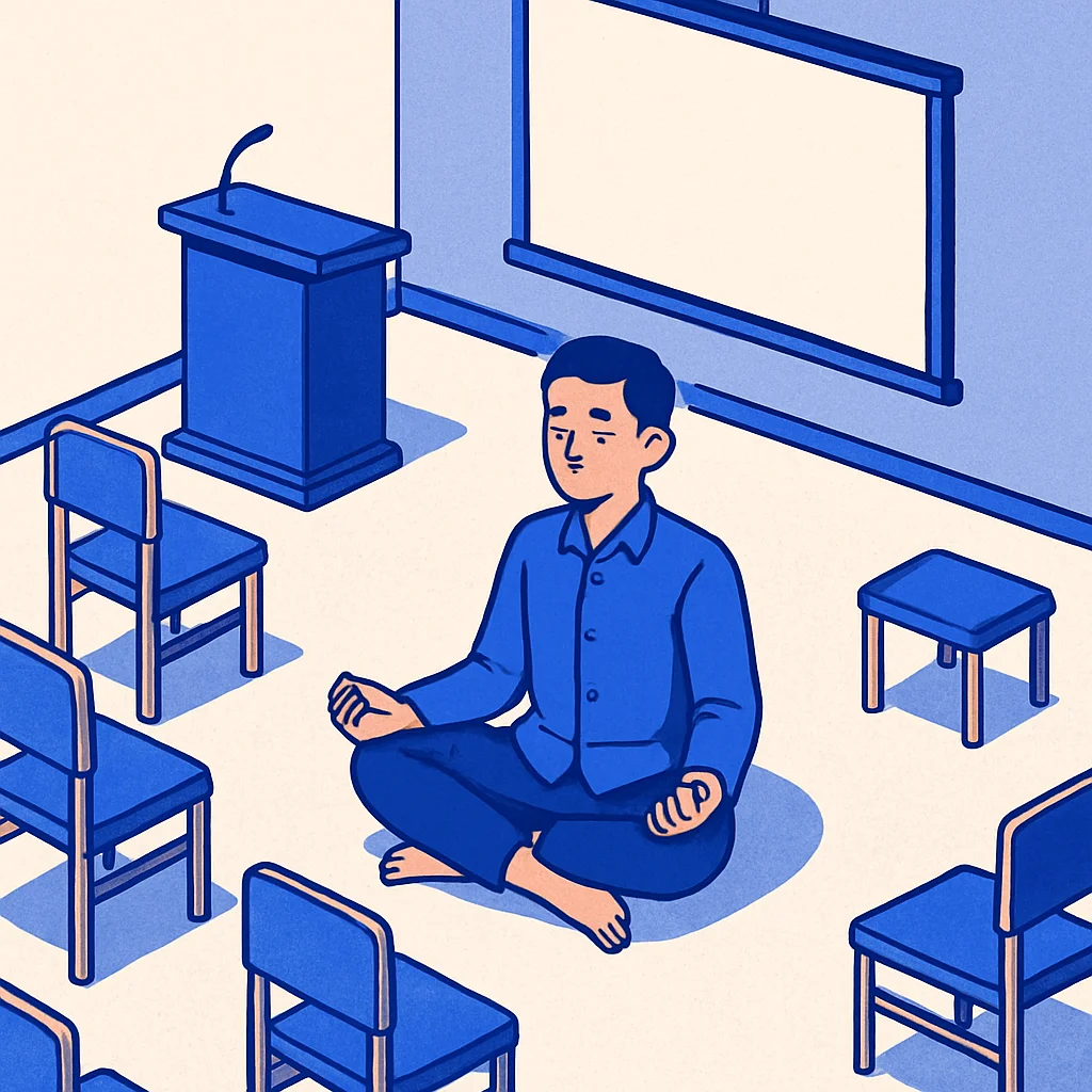 Mahasiswa sedang meditasi sebelum sidang