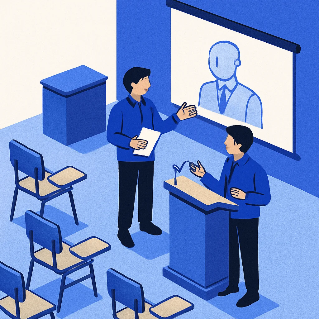 Mahasiswa berlatih presentasi dengan AI