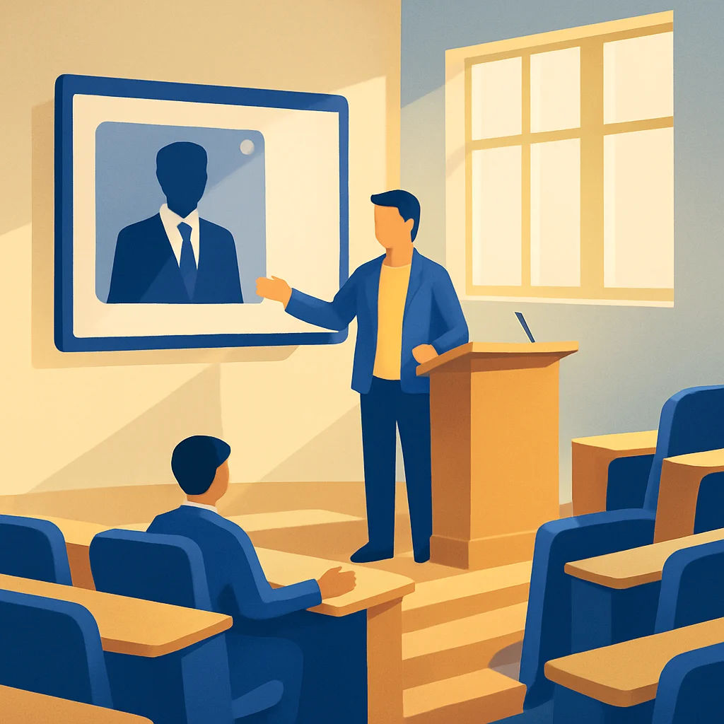 Mahasiswa berlatih presentasi dengan AI