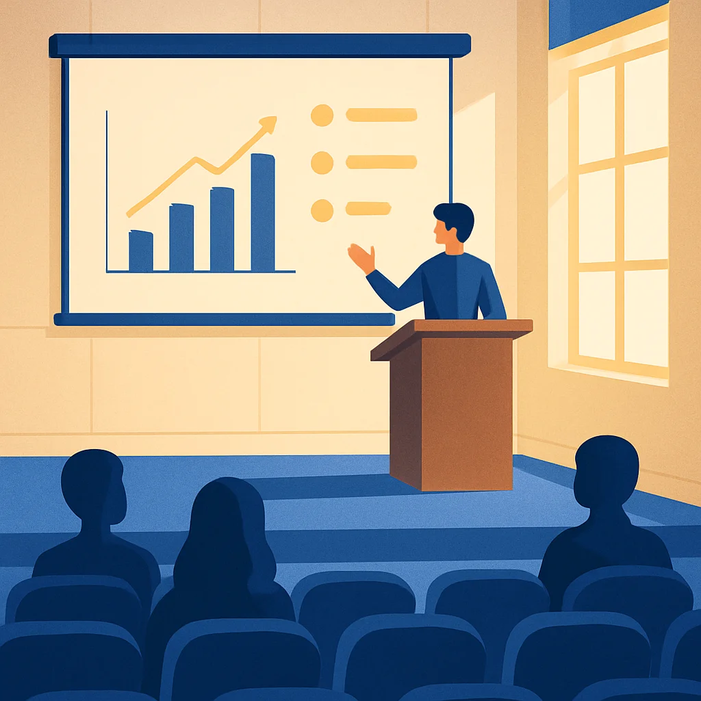 Slide presentasi dengan grafik dan poin-poin