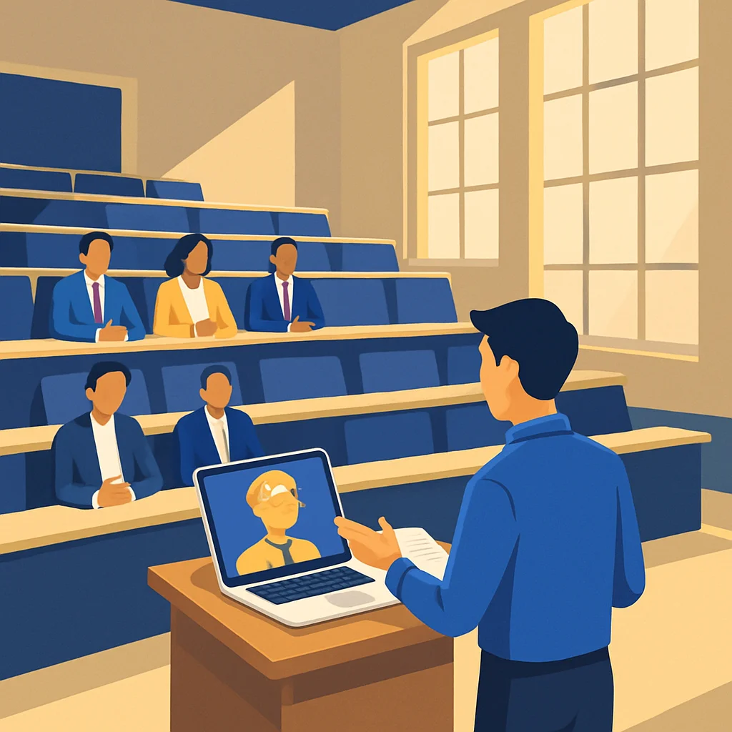 Mahasiswa berlatih presentasi dengan bantuan AI