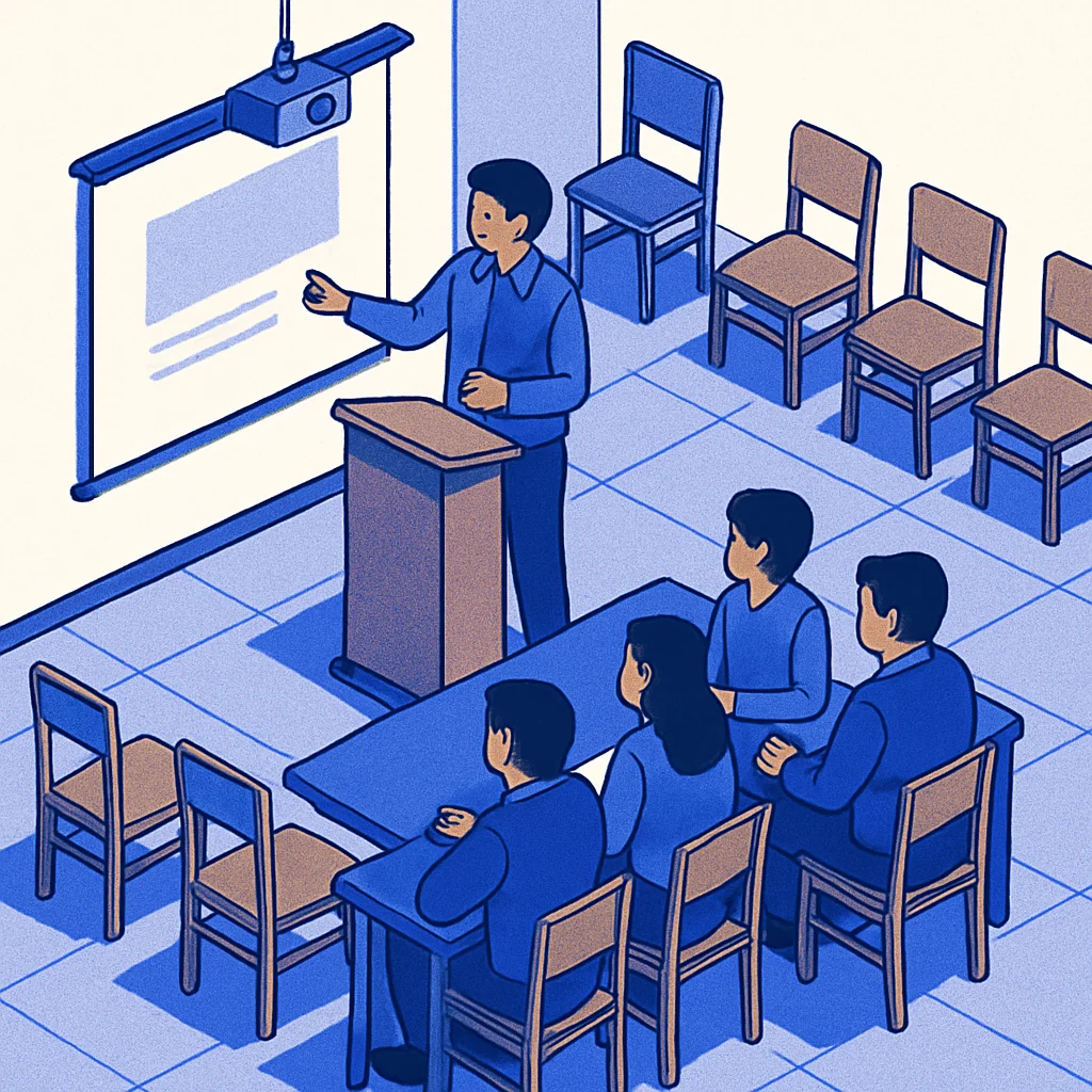 Mahasiswa berlatih presentasi di depan teman
