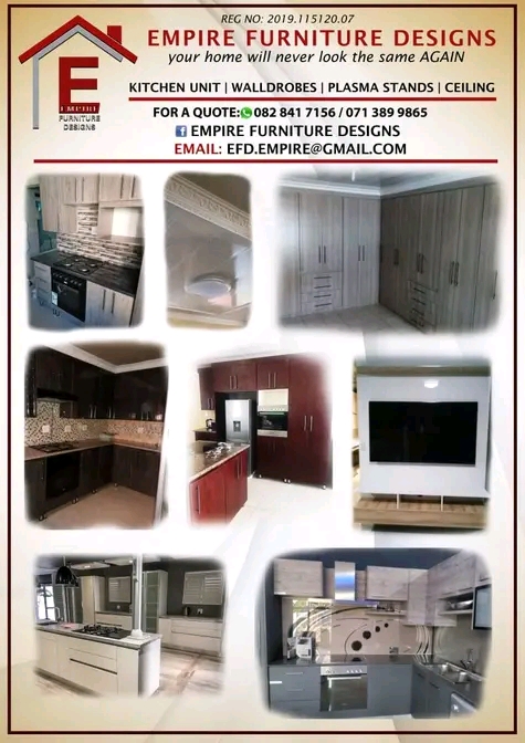 Kitchen units, plasma stands and ceilings