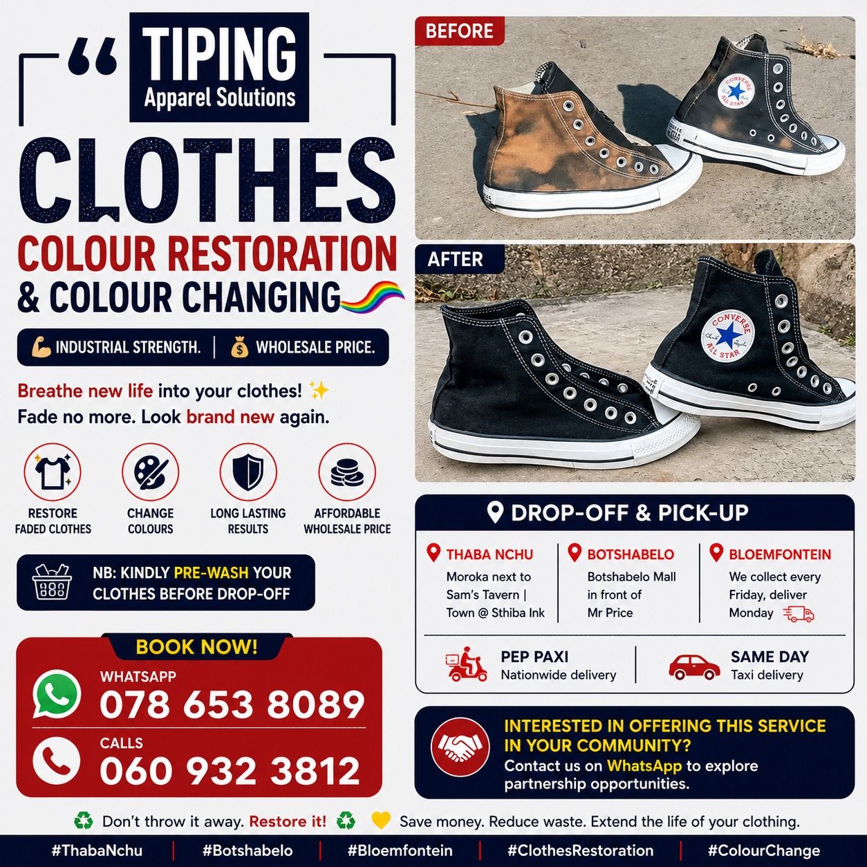 Clothes colour restoration and colour changing