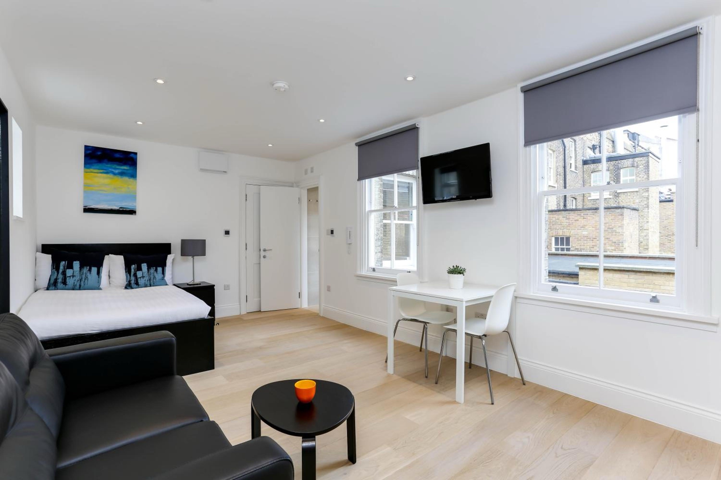 Living area with bed and table