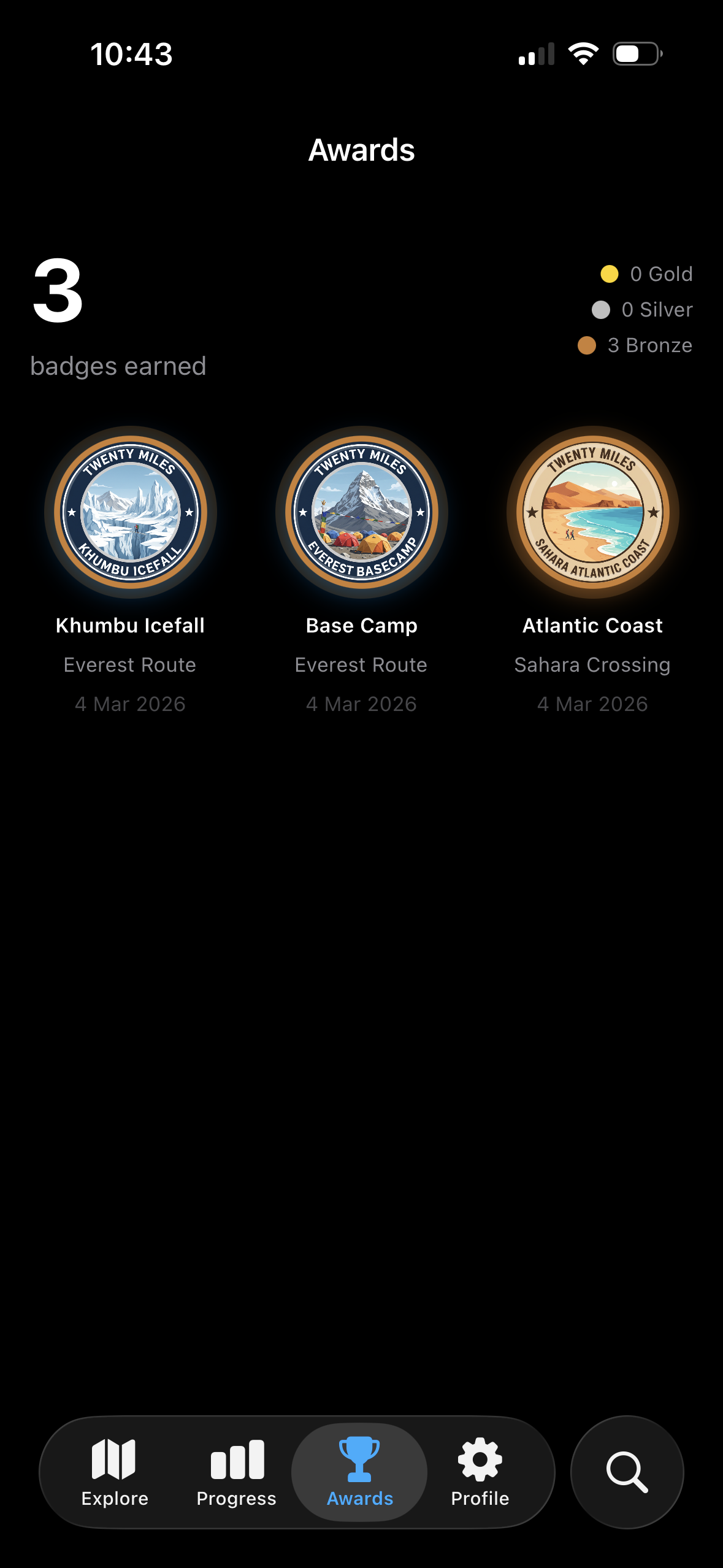 Awards & Badges Screen