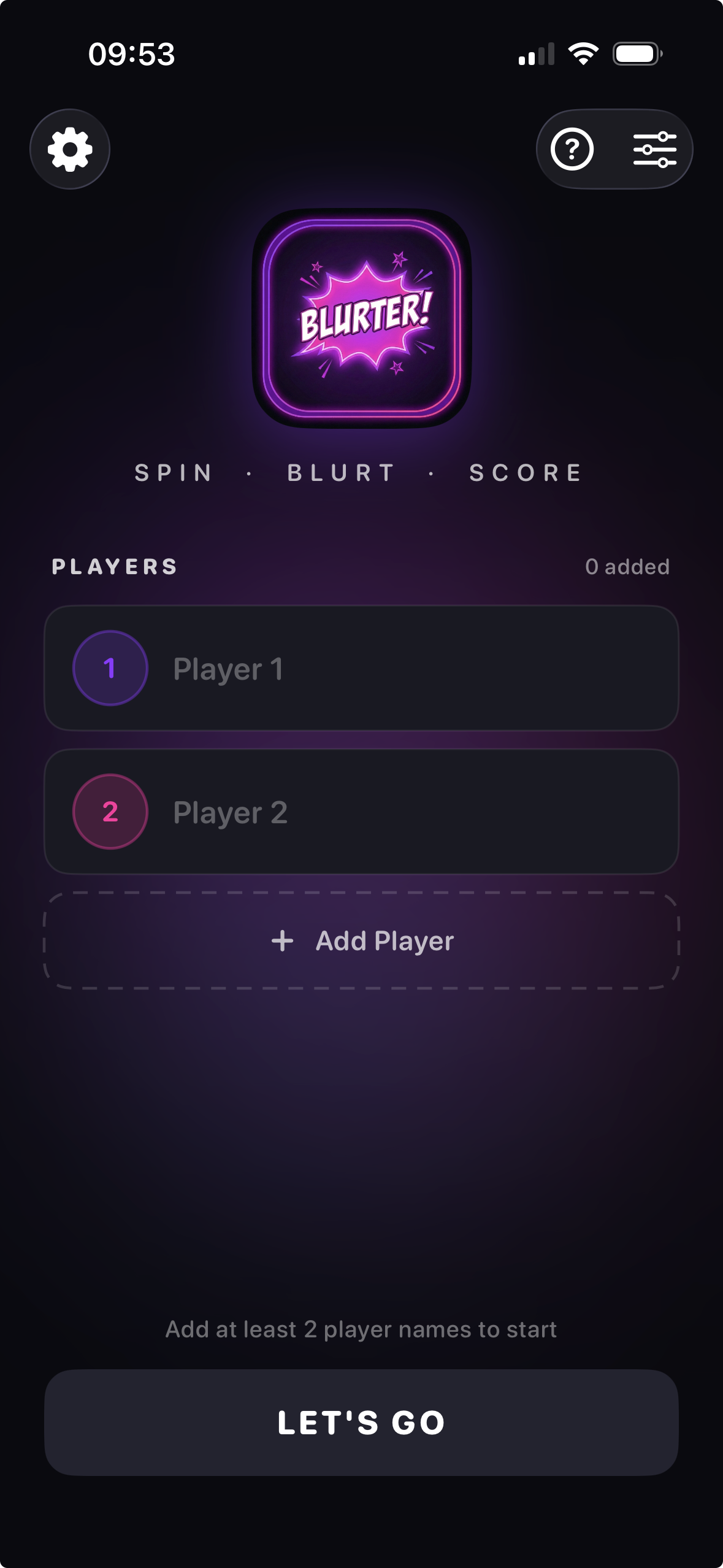 Player Selection Screen