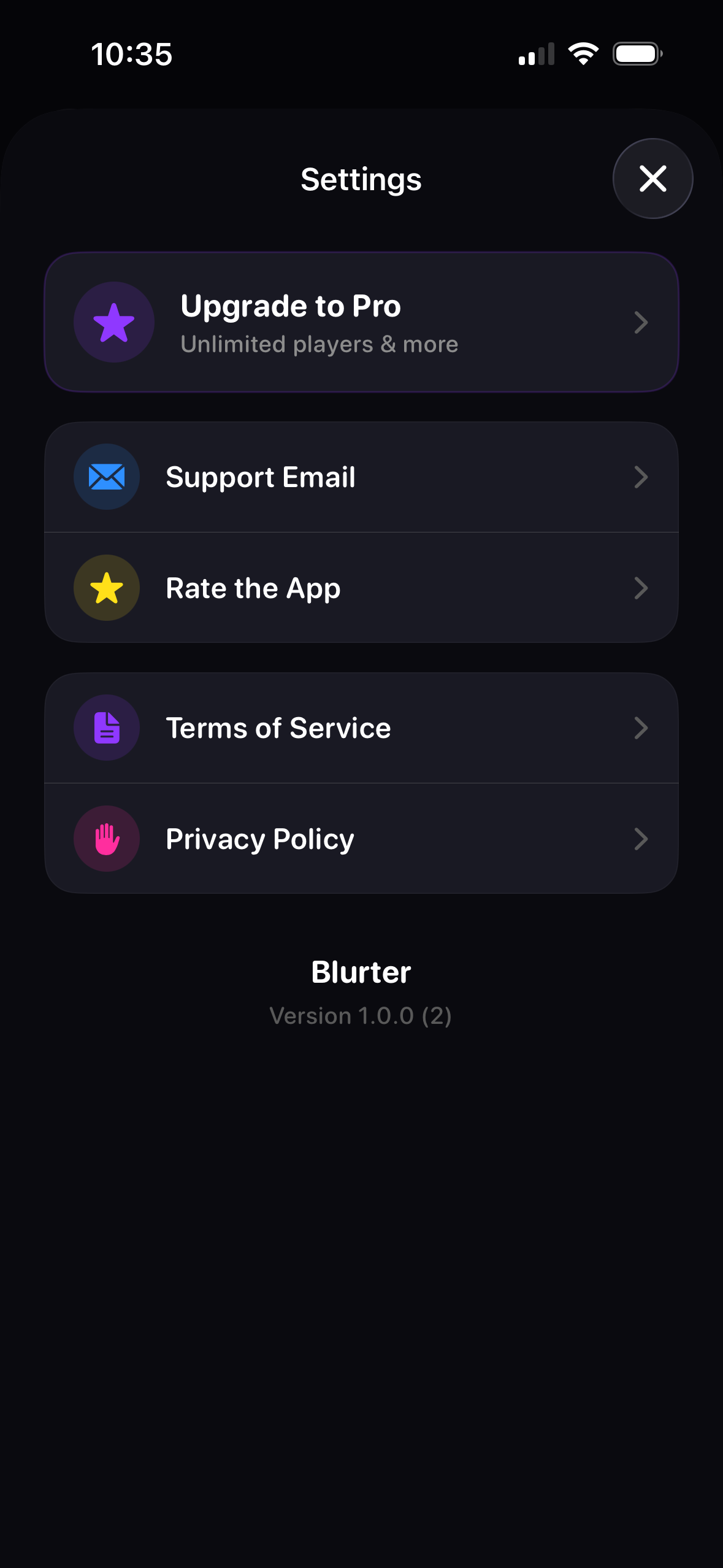 Settings and Preferences Screen