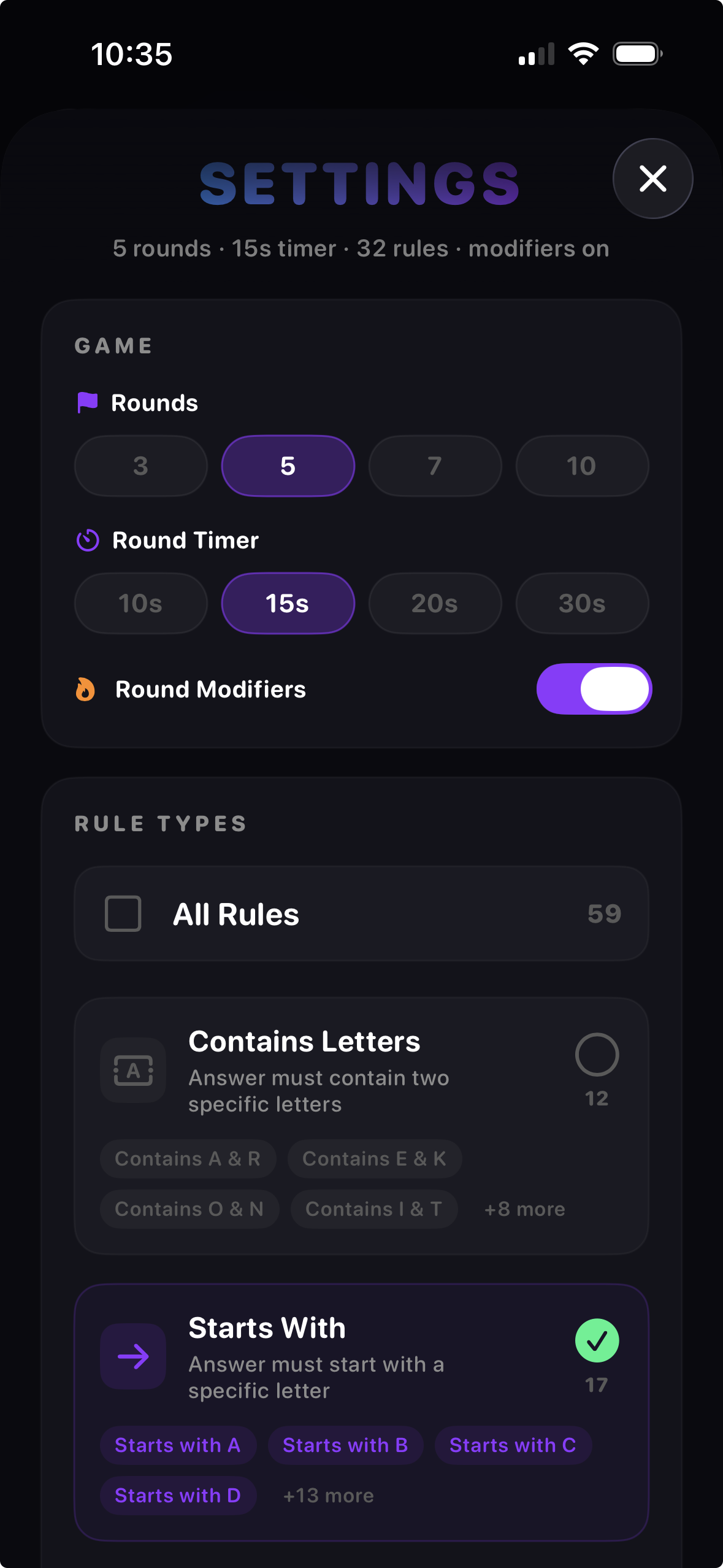 Settings Customization Screen
