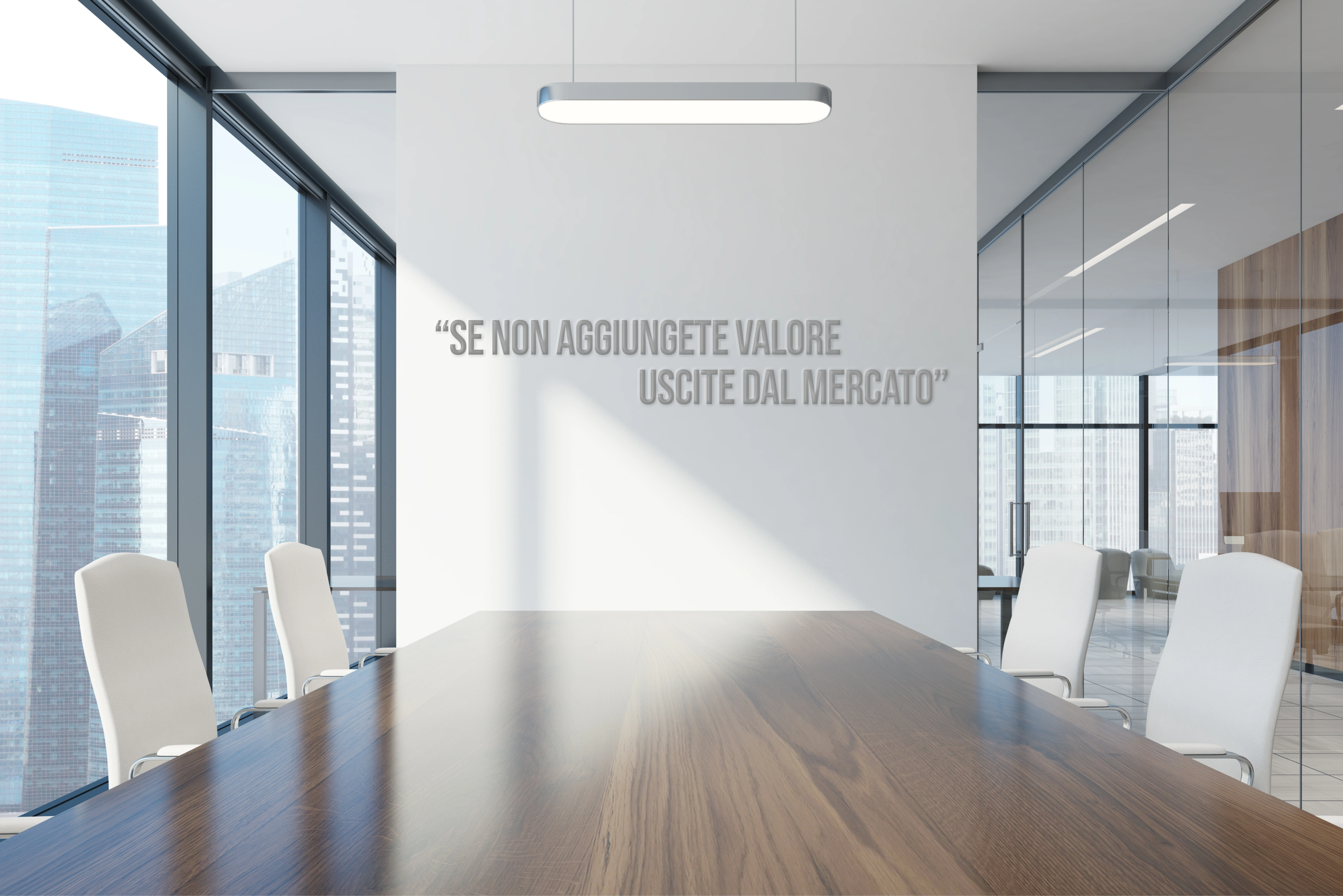 Foto di una sala riunioni manageriale con citazione