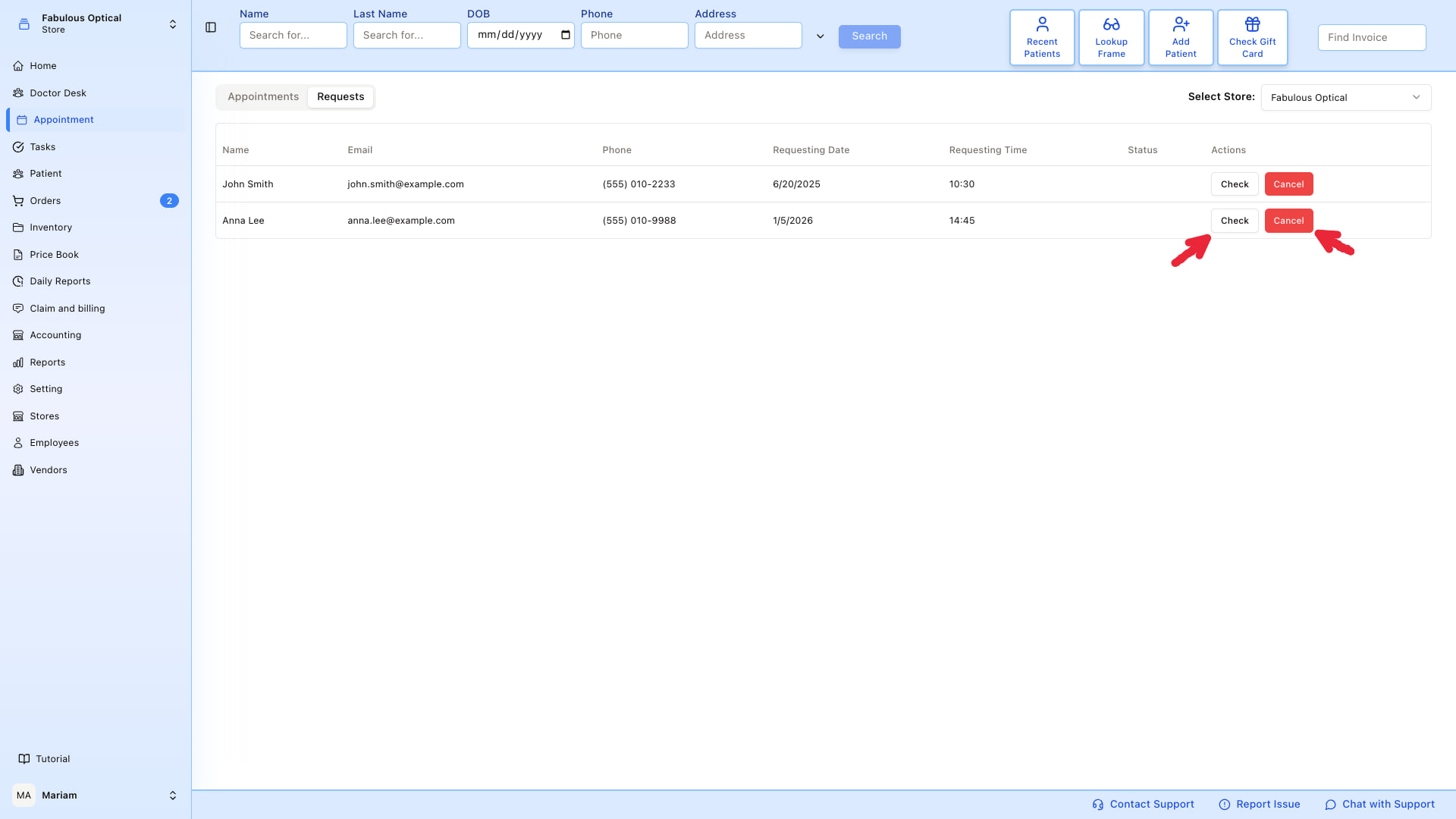 Appointment requests — list