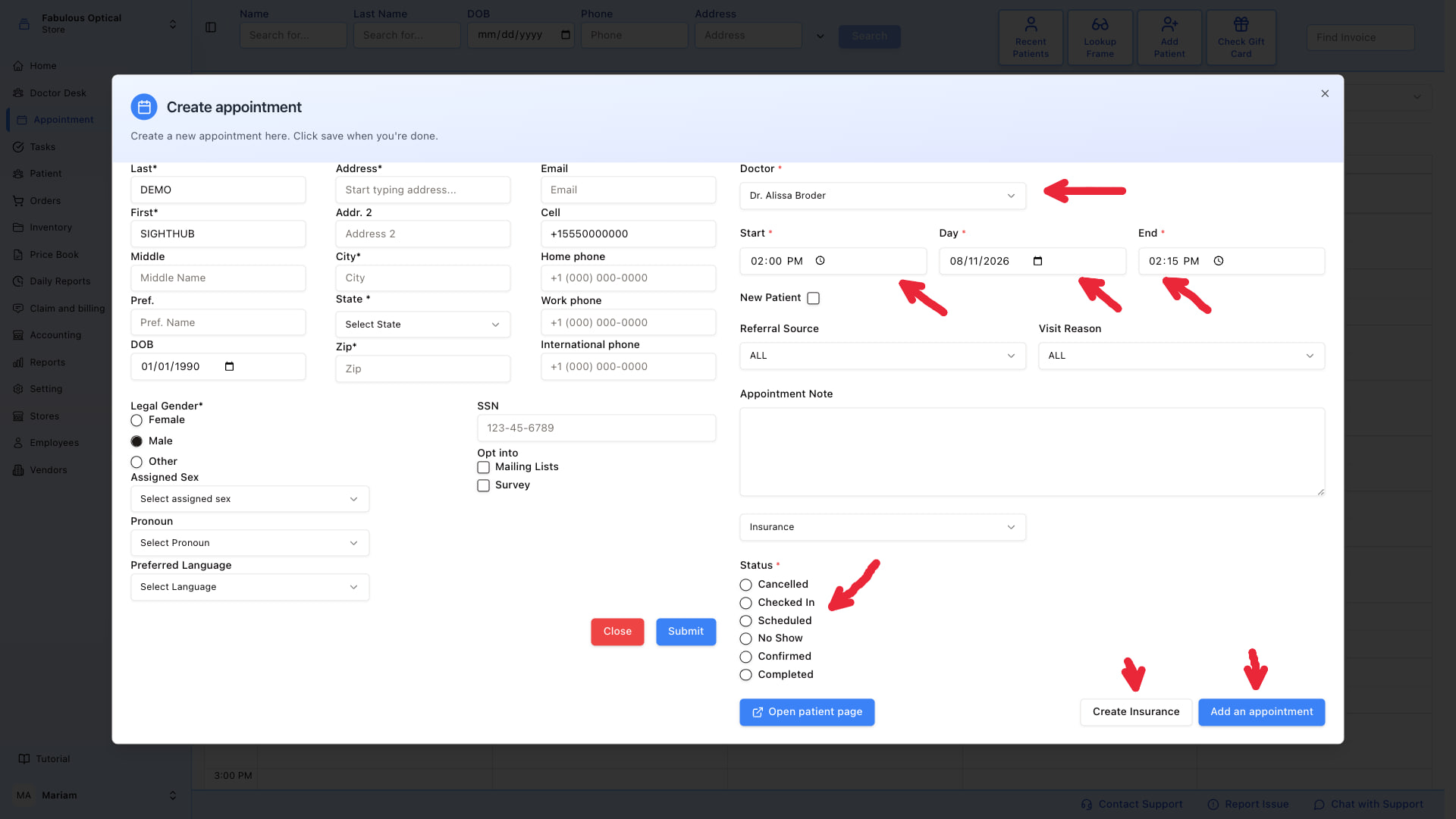 Create appointment form