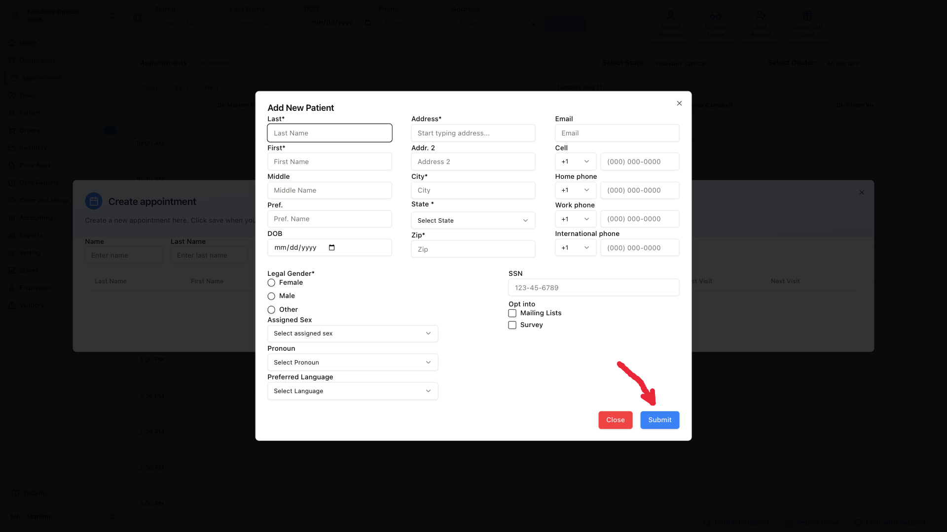 Add New Patient — full form