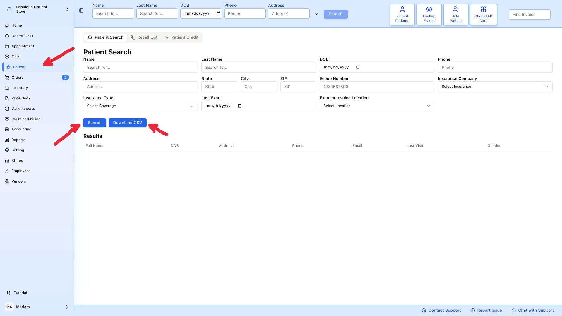 Patient Search — empty form