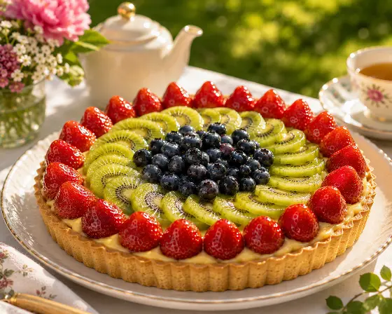 Tarta de crema pastelera y frutas
