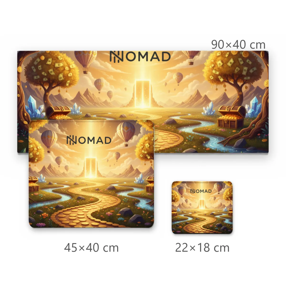 Mousepad Grande Estrada de Moedas Douradas e Balões Fantasia Nomad