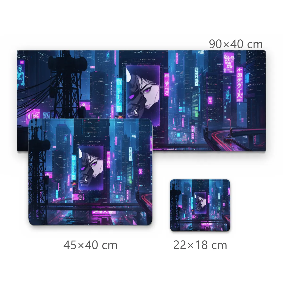 Mousepad Cidade Cyberpunk Noturna com Letreiros Neon e Arranha-céus Futuristas