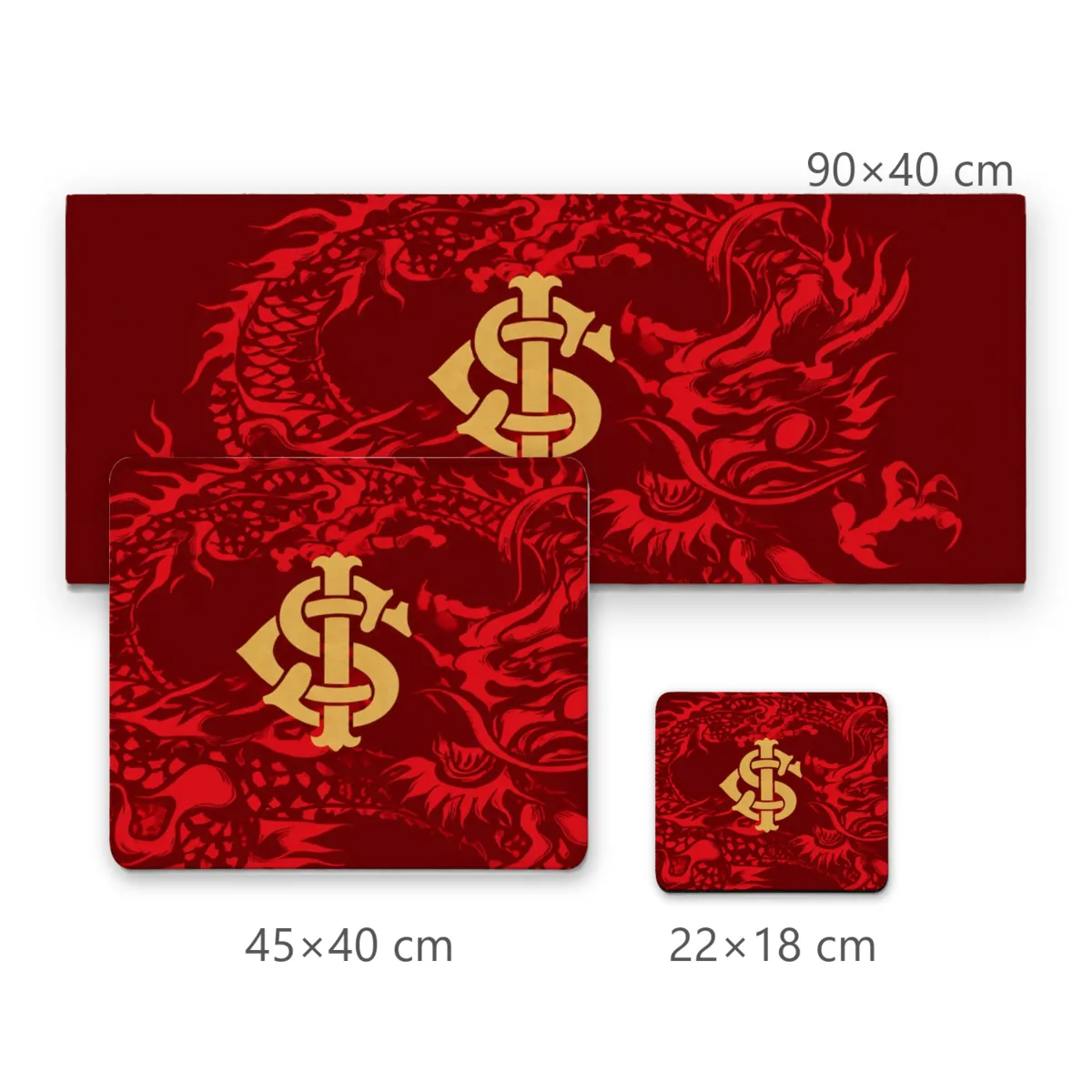 Mousepad Dragão Oriental Vermelho com Monograma Dourado