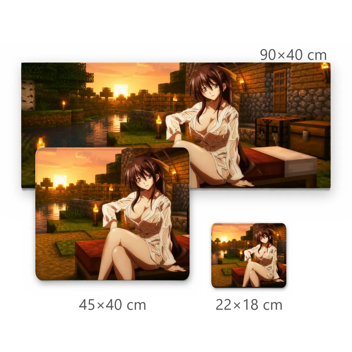 Mousepad Gamer Anime ao Pôr do Sol no Minecraft