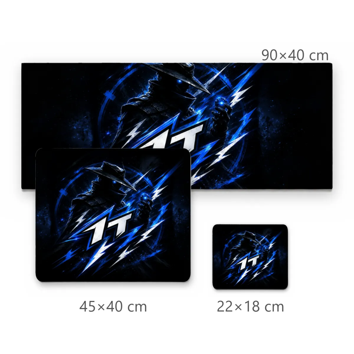 Mousepad Gamer com Silhueta de Detetive Misterioso e Relâmpagos Azuis com Numeral 11