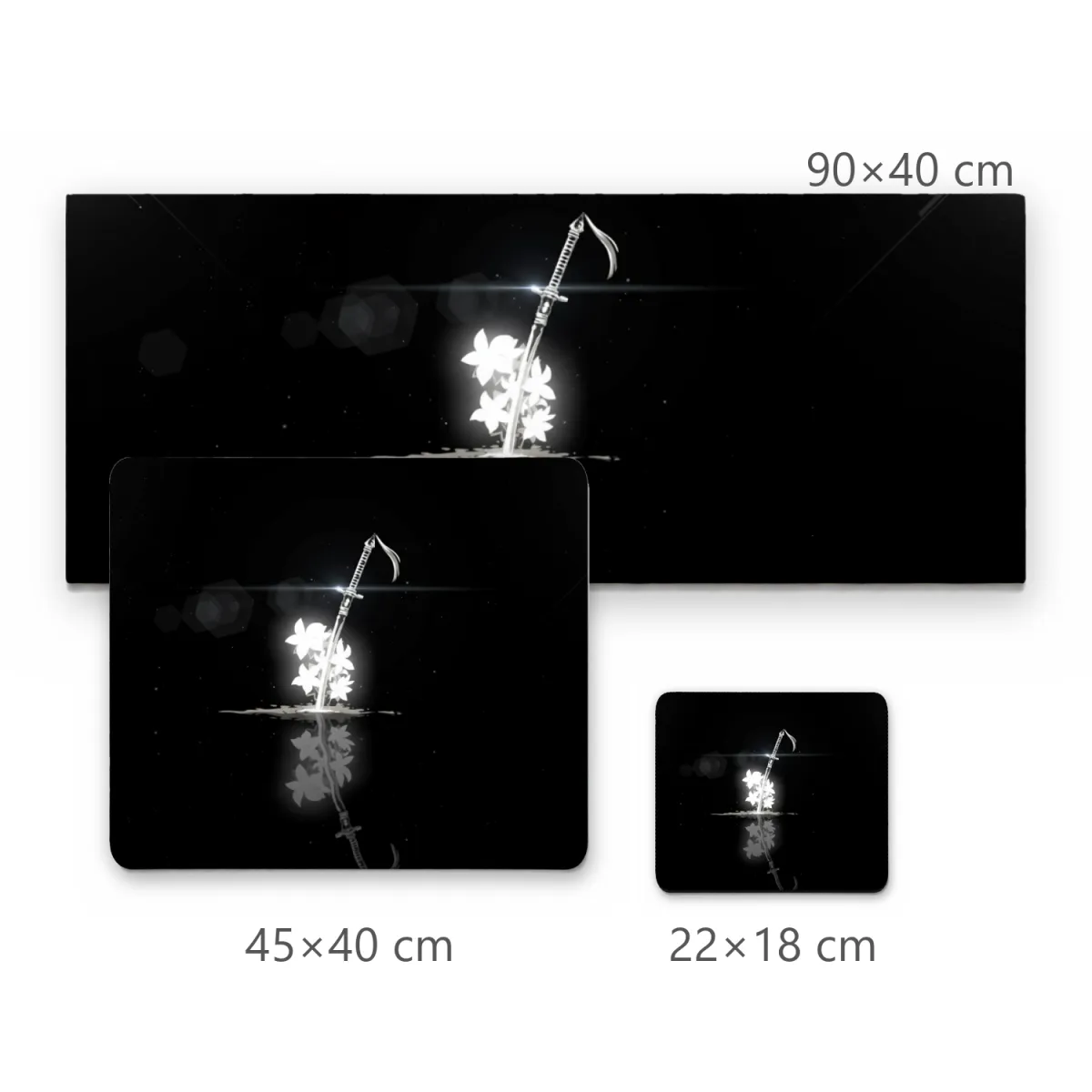 Mousepad Espada Anime Minimalista com Flores em Preto e Branco