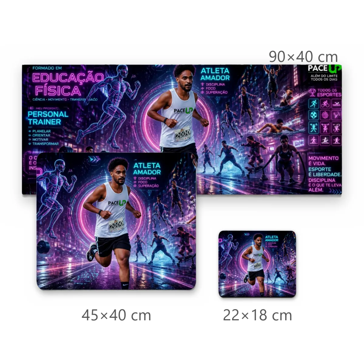 Mousepad Gamer Atleta e Personal Trainer Cyberpunk com Efeitos Neon