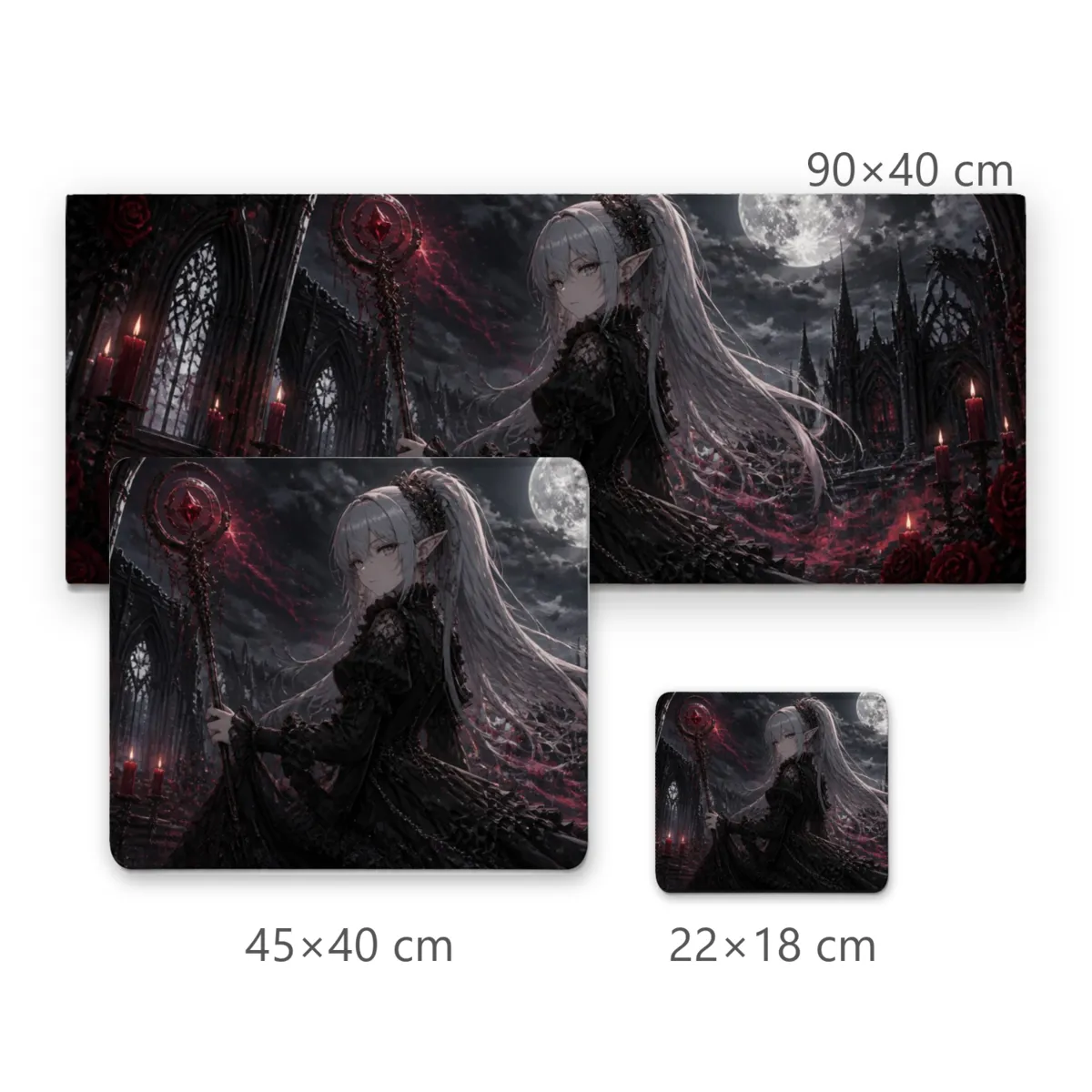 Mousepad Gamer Anime Elfa Gótica com Cajado e Ruínas sob a Lua Cheia