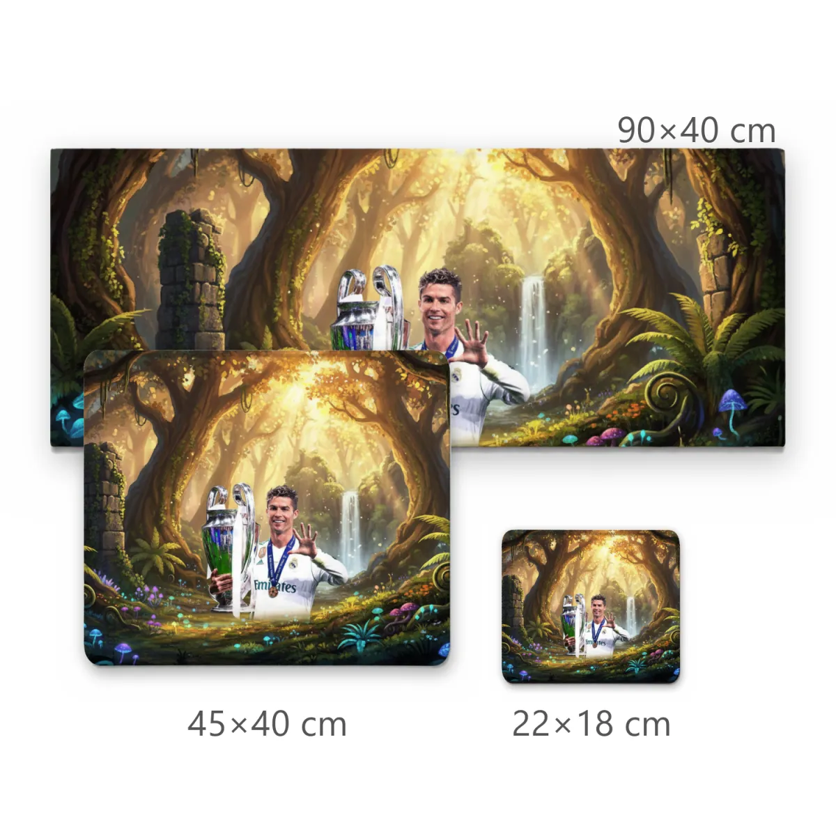 Mousepad Gamer Floresta Encantada com Jogador e Troféu