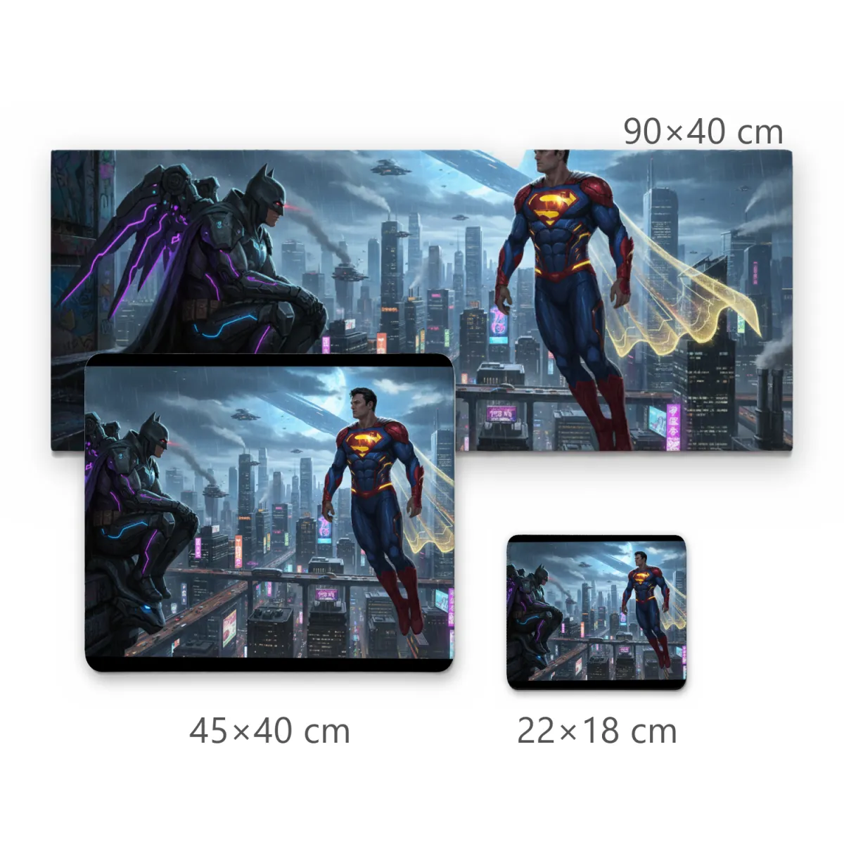 Mousepad Batman e Superman Cidade Cyberpunk Futurista Gamer
