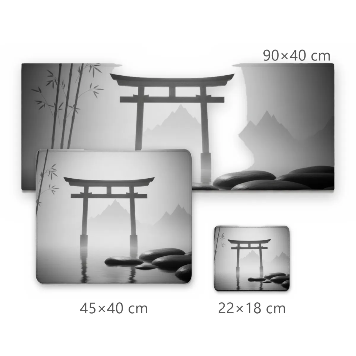 Mousepad Torii Japonês em Preto e Branco Cenário Zen e Minimalista