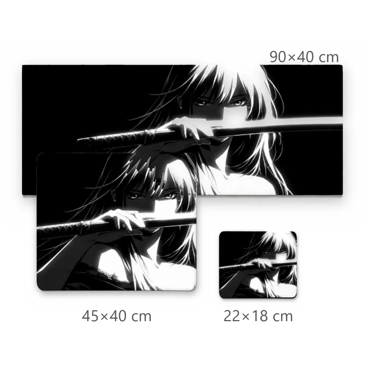 Mousepad Gamer Espadachim Anime em Preto e Branco com Katana em Alto Contraste