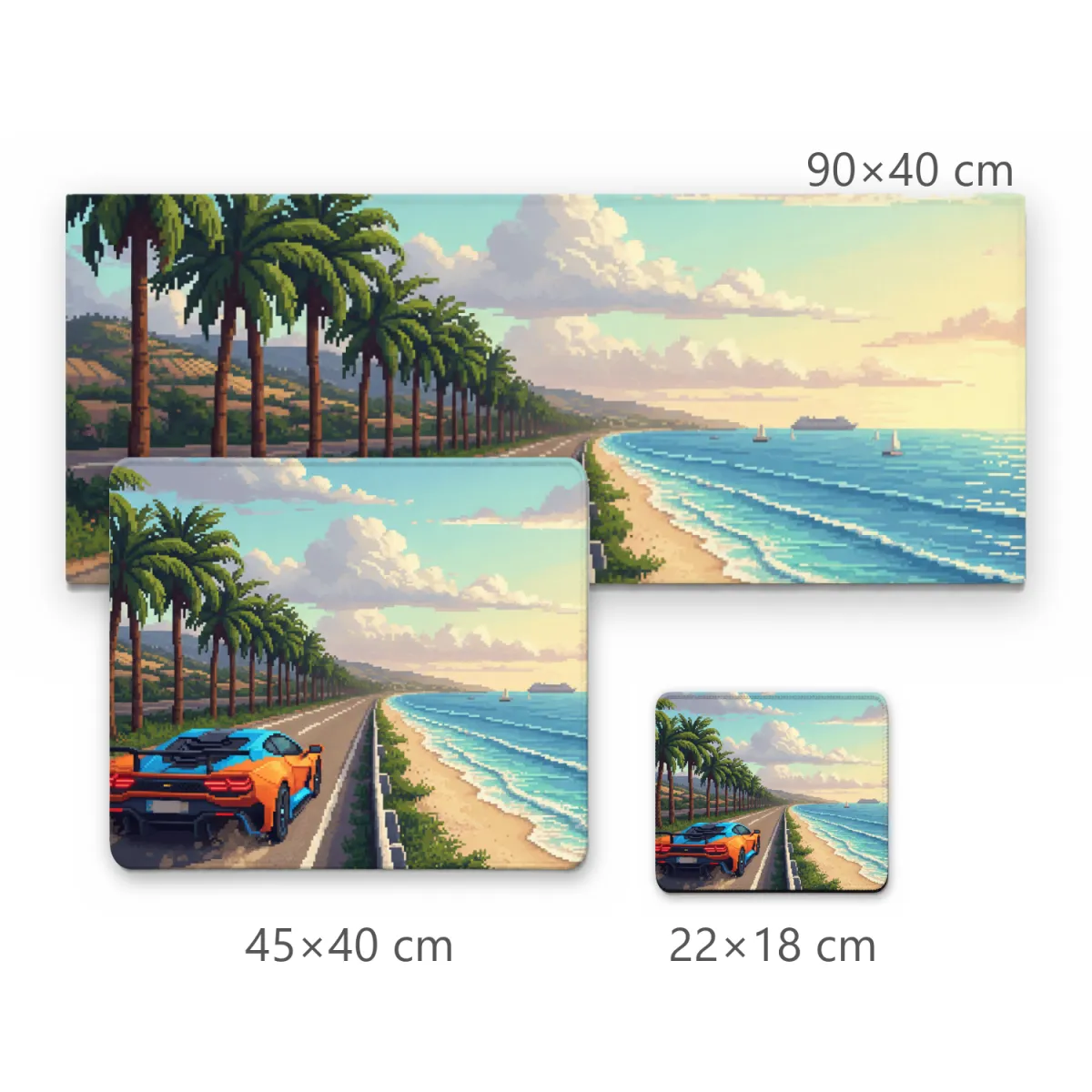Mousepad Gamer Supercarro na Costa Tropical em Pixel Art